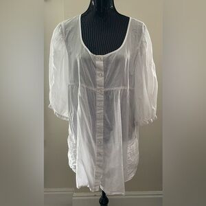 April Cornell White Cotton Blouse Size XL